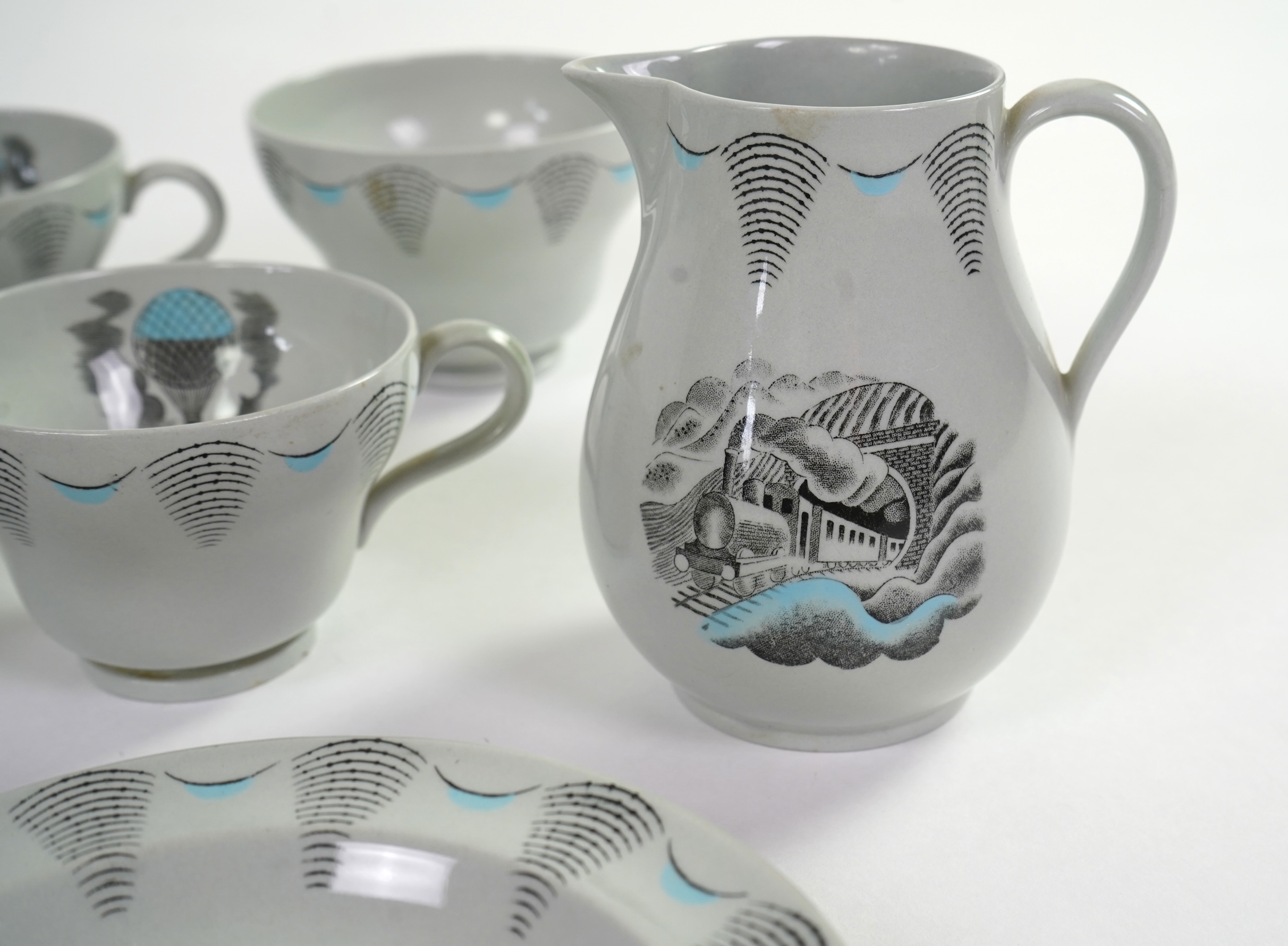 Eric Ravilious (1903-1942) for Wedgwood: A 'Travel' pattern part tea and dinner service